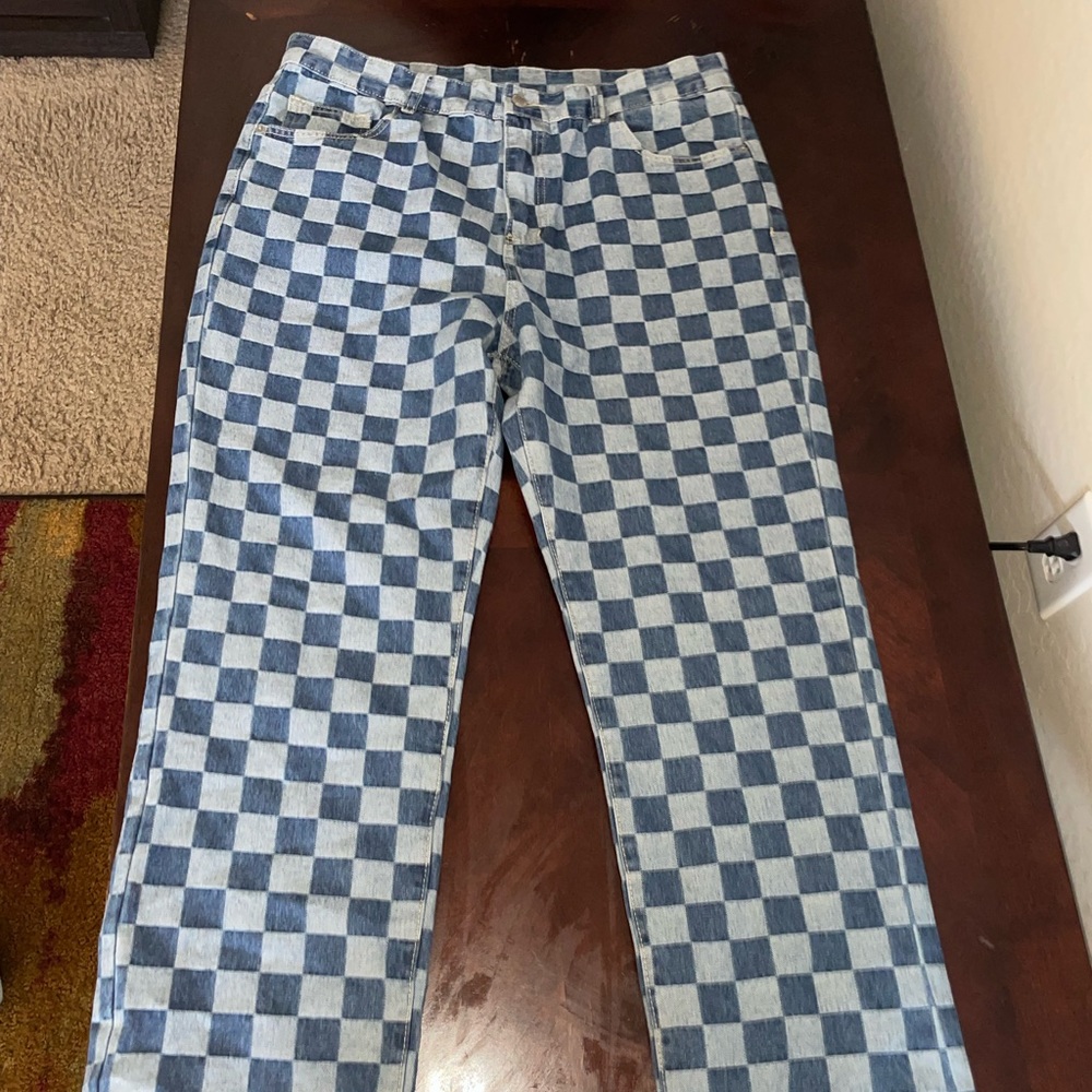 checkered jeans